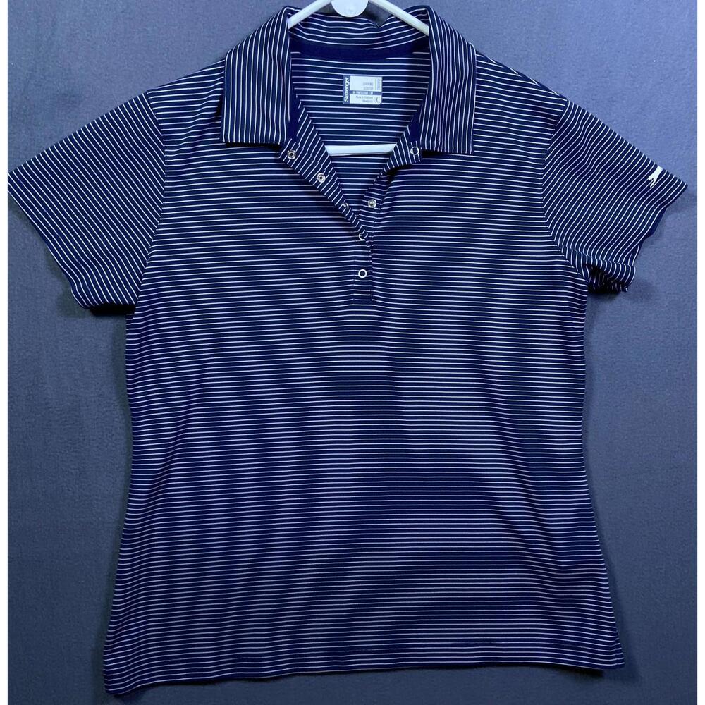 Ladies Womens Slazenger Golf Striped Navy Polo XLarge Wicking Stretch 43x25 UV30